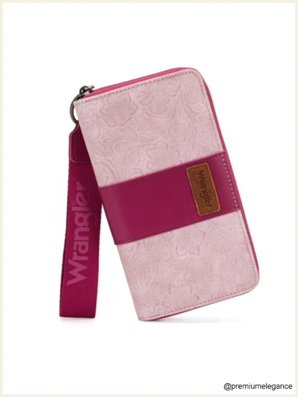 Tooled Floral Zip Around Clutch Wallet RFID Blocking Keychain